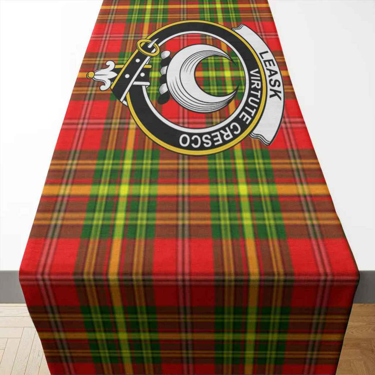 Leask Tartan Crest Table Runner - Cotton table runner