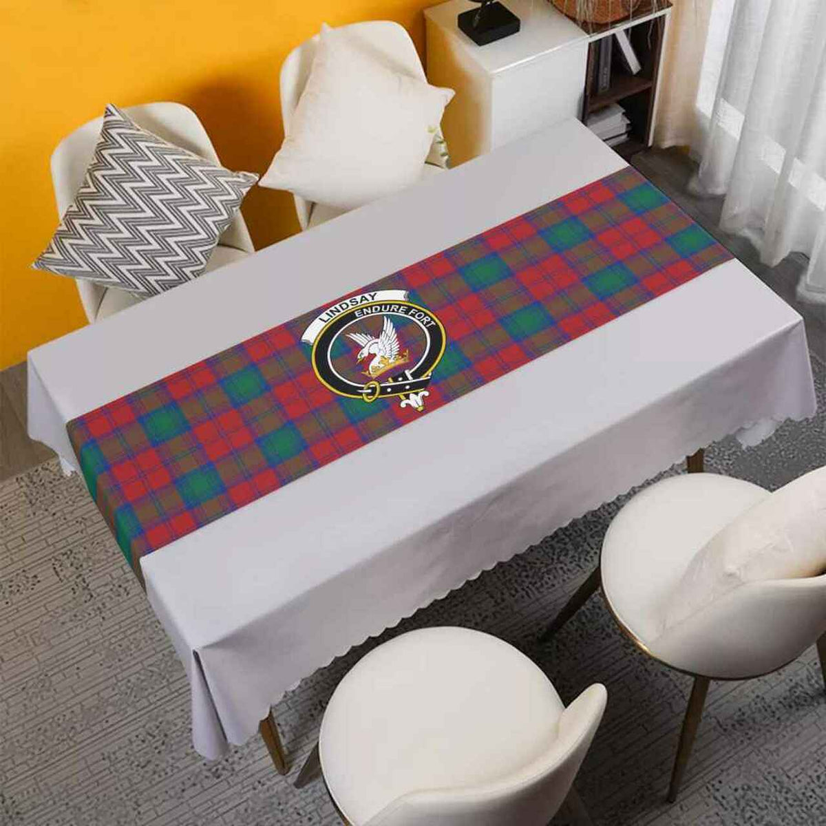 Lindsay Tartan Crest Table Runner - Cotton table runner