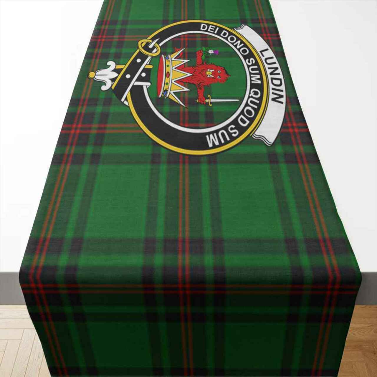 Lundin Tartan Crest Table Runner - Cotton table runner