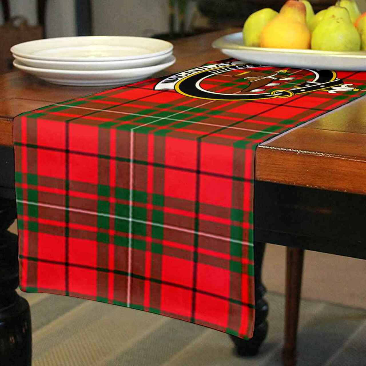 MacAulay Tartan Crest Table Runner - Cotton table runner