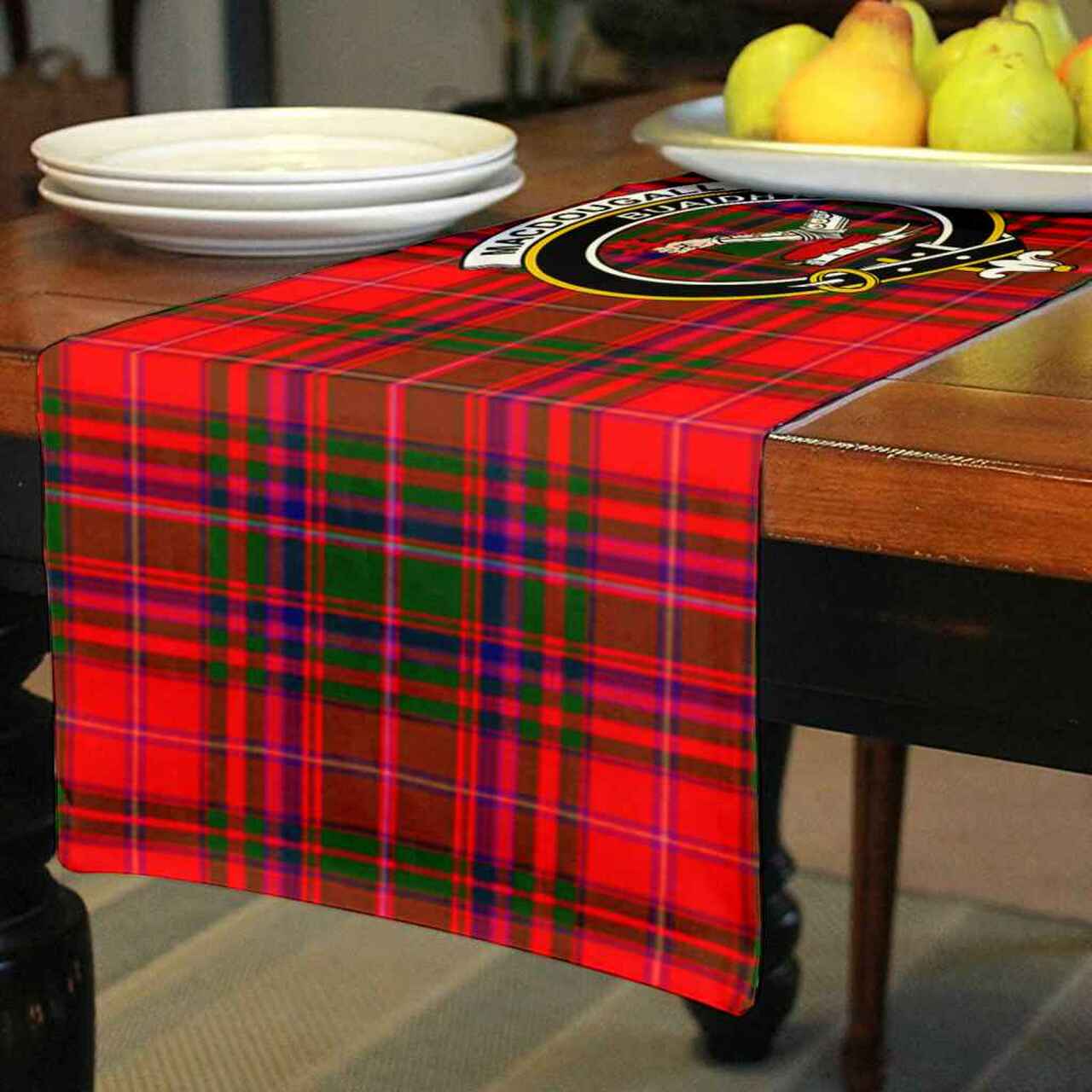 MacDougall Tartan Crest Table Runner - Cotton table runner