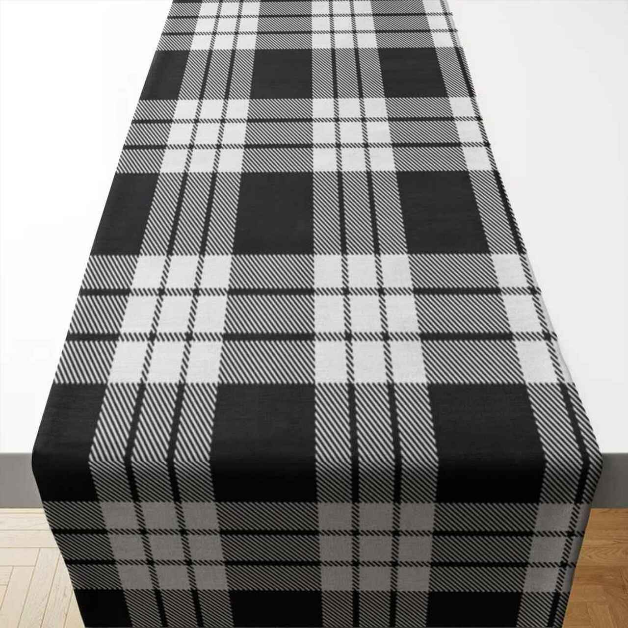 MacFarlane Black & White Tartan Table Runner - Cotton table runner