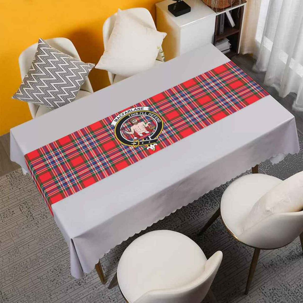 MacFarlane Tartan Crest Table Runner - Cotton table runner