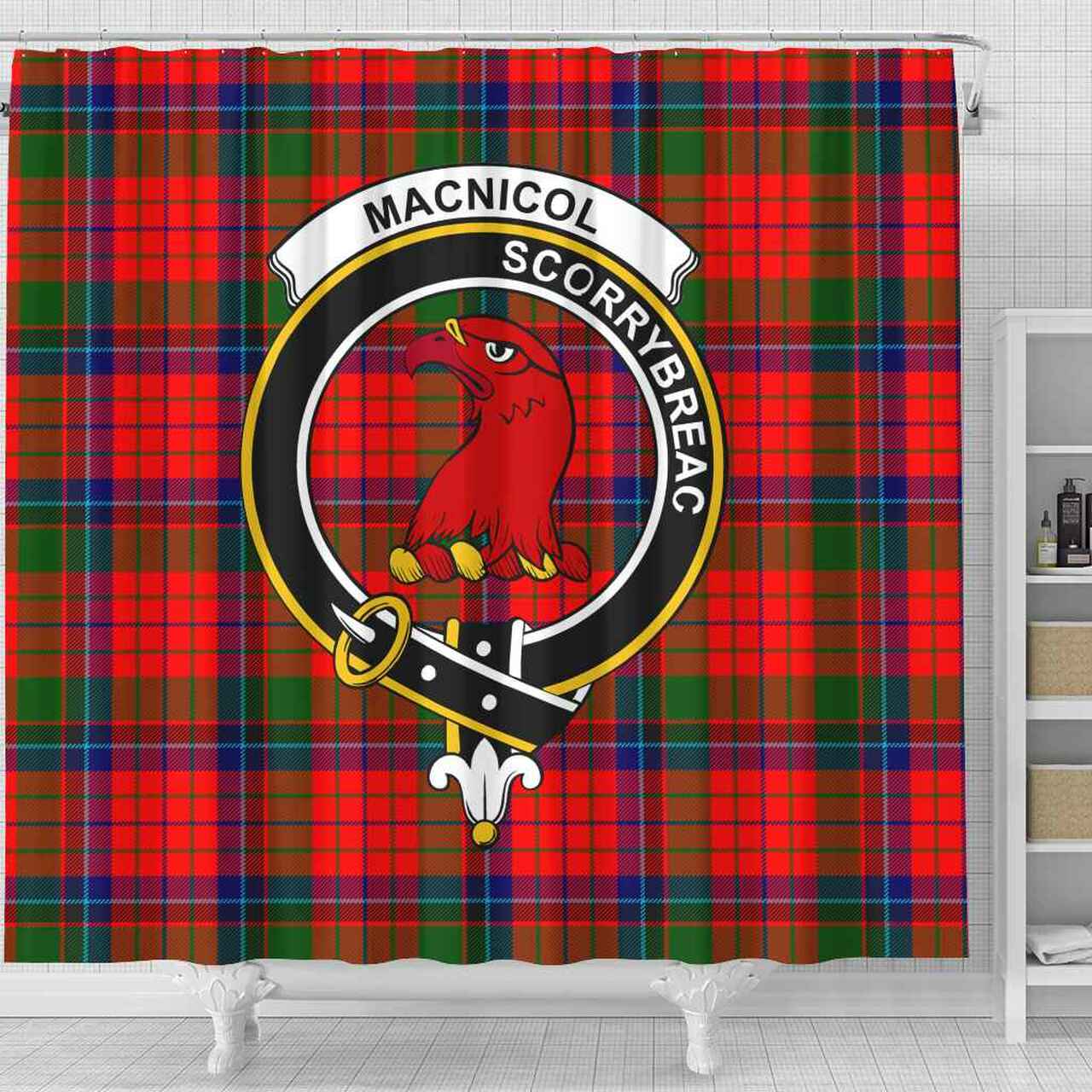 MacNicol (of Scorrybreac) Tartan Crest Shower Curtain