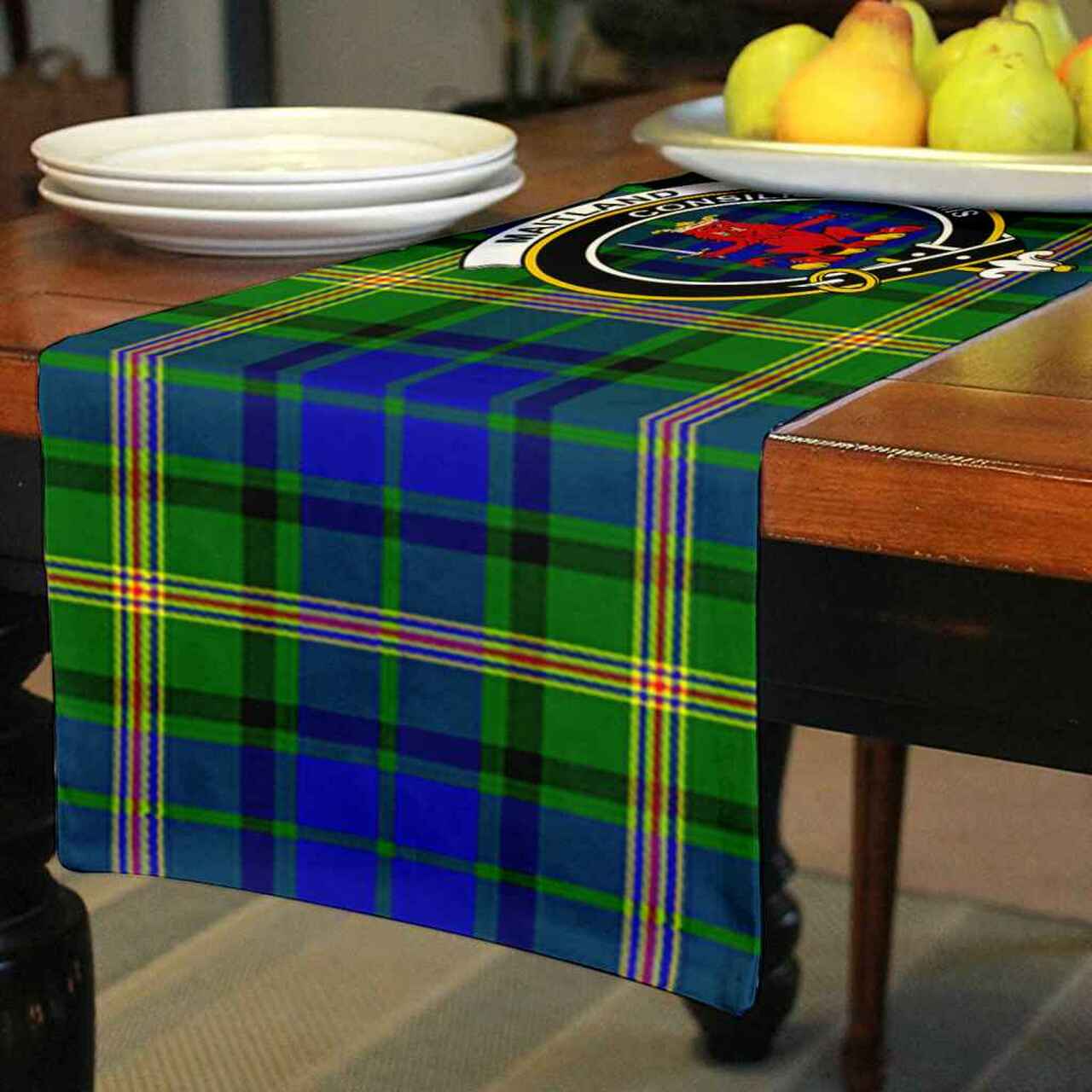 Maitland Tartan Crest Table Runner - Cotton table runner