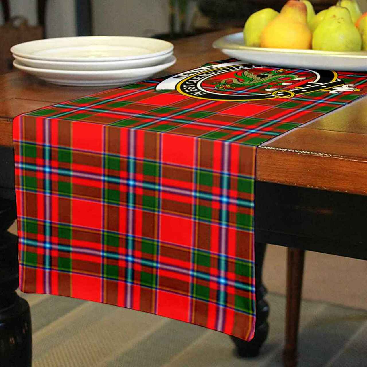 Maule Tartan Crest Table Runner - Cotton table runner