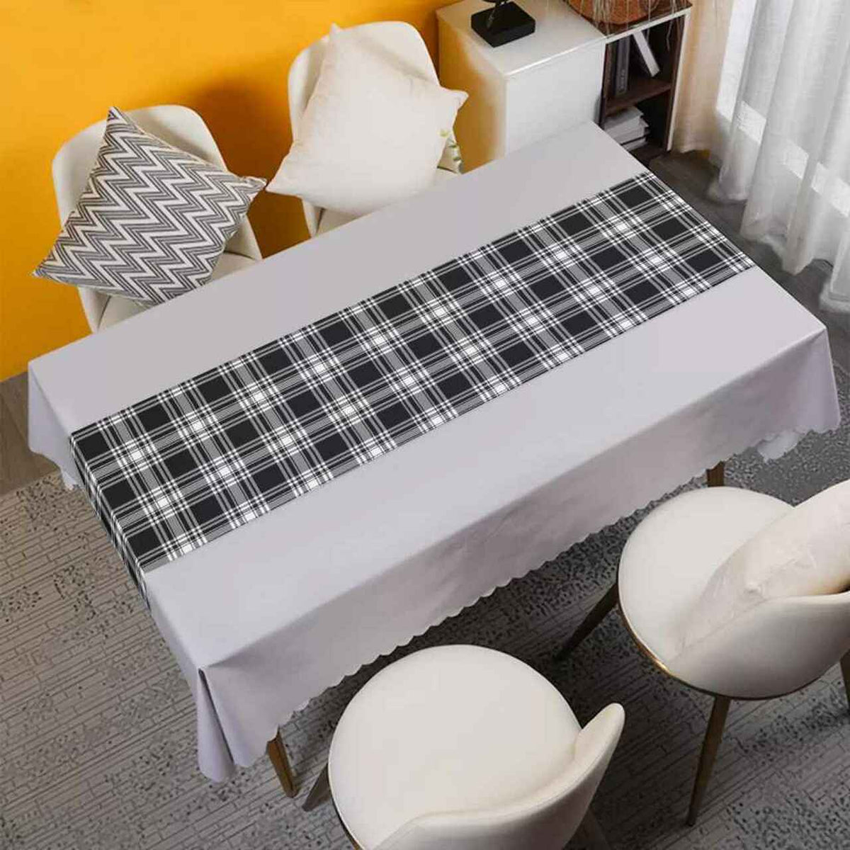 Menzies Black & White Modern Tartan Table Runner - Cotton table runner