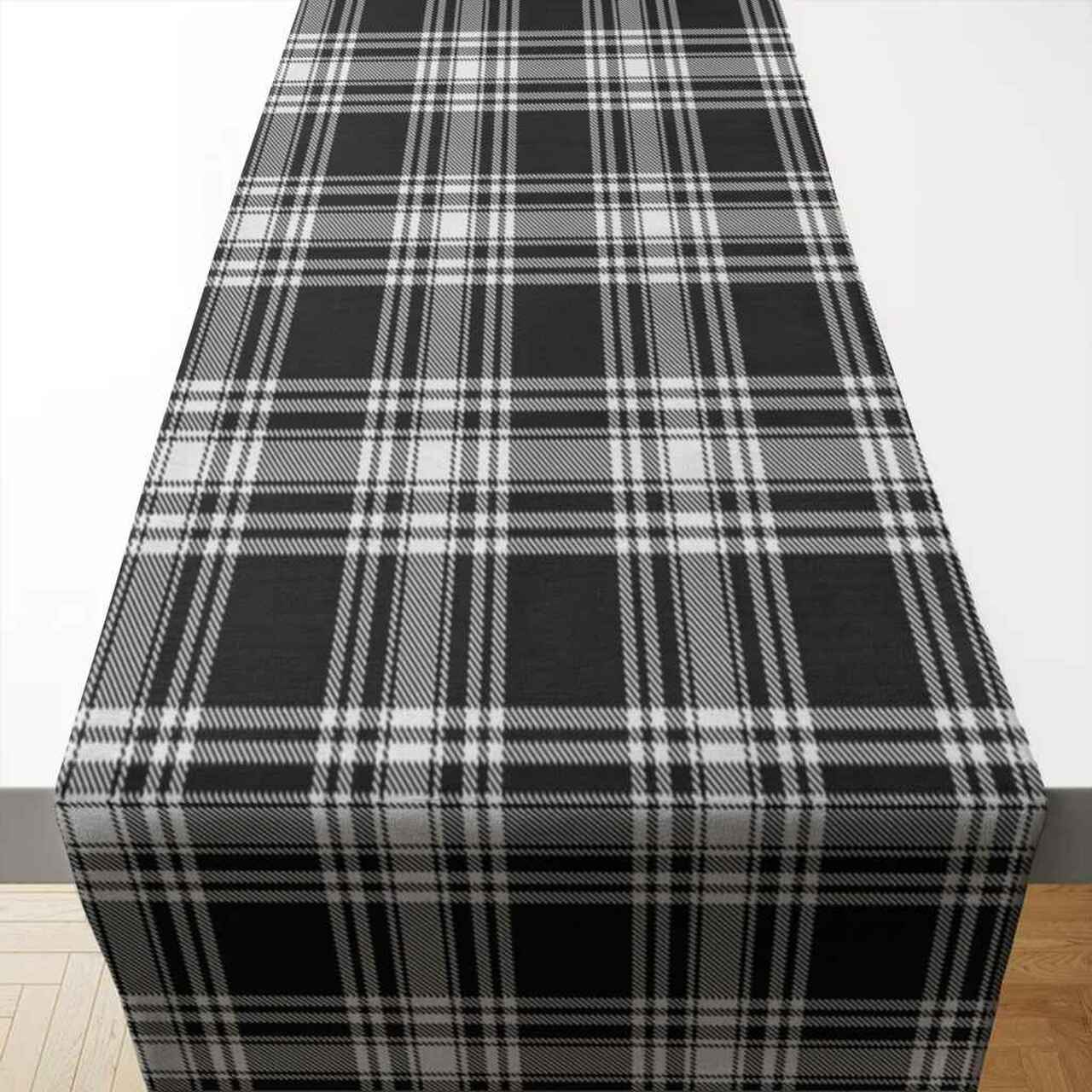 Menzies Black & White Modern Tartan Table Runner - Cotton table runner