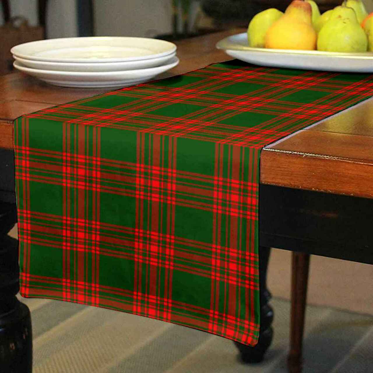 Menzies Green Modern Tartan Table Runner - Cotton table runner