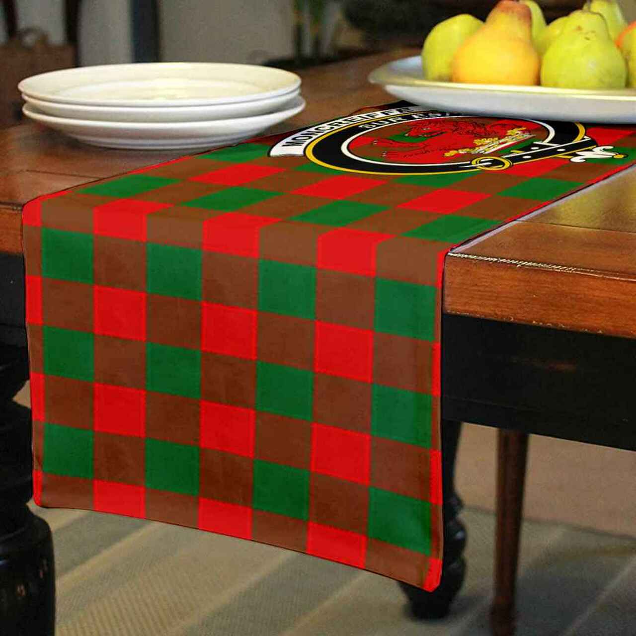 Moncrieffe Tartan Crest Table Runner - Cotton table runner