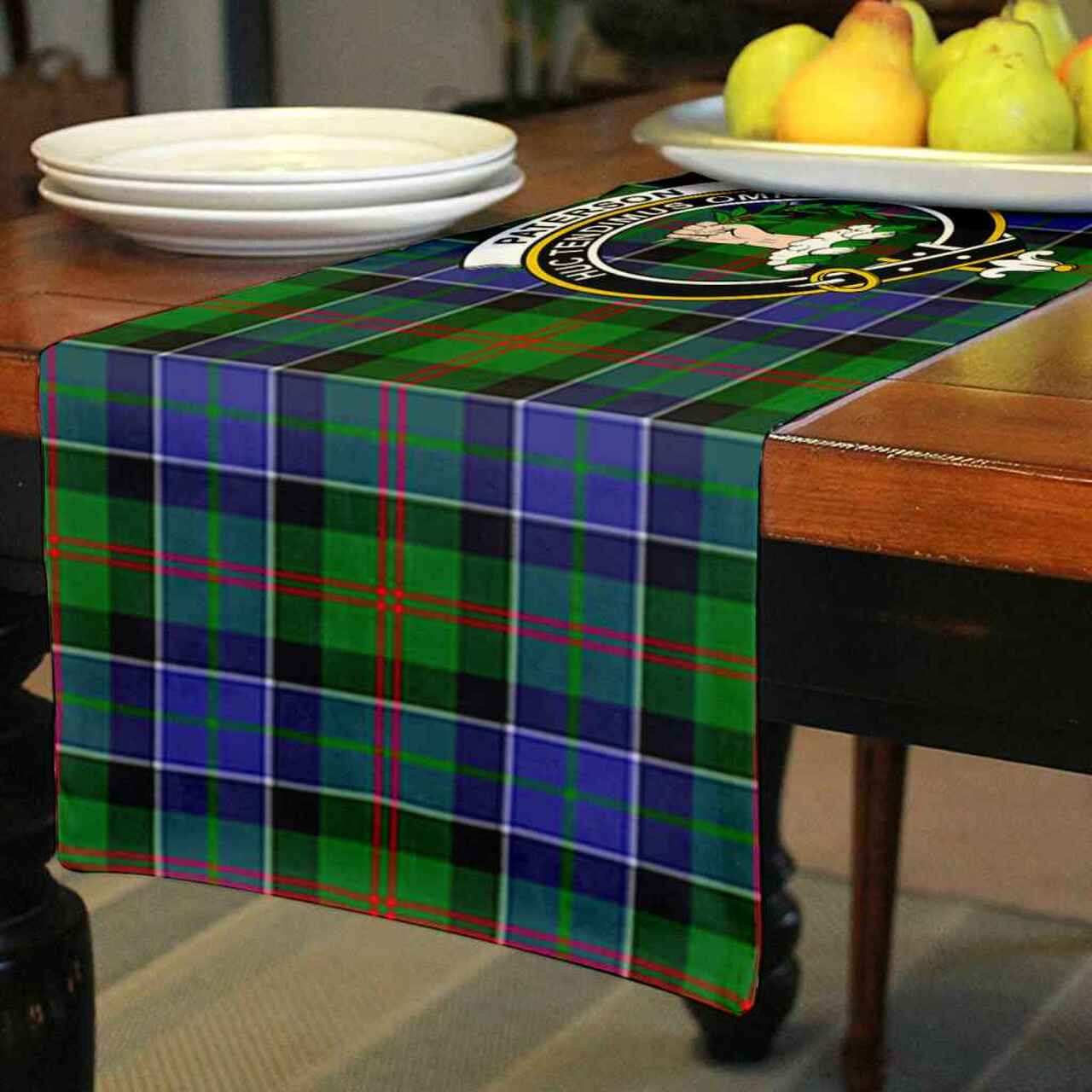 Paterson Tartan Crest Table Runner - Cotton table runner