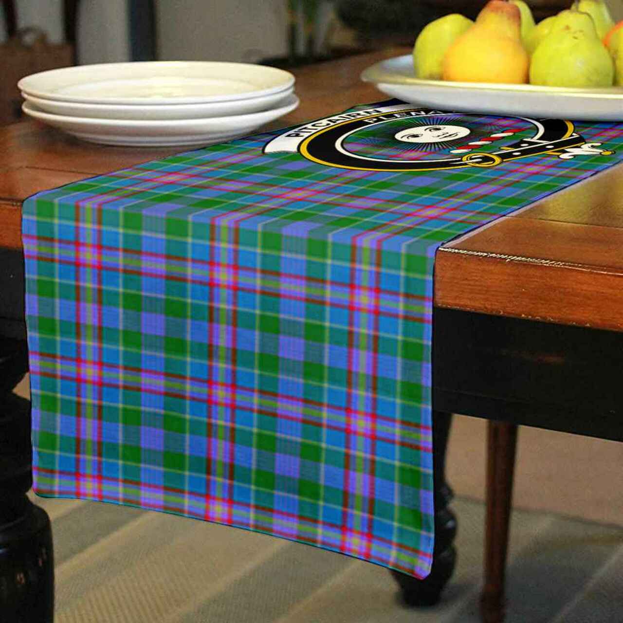 Pitcairn Tartan Crest Table Runner - Cotton table runner