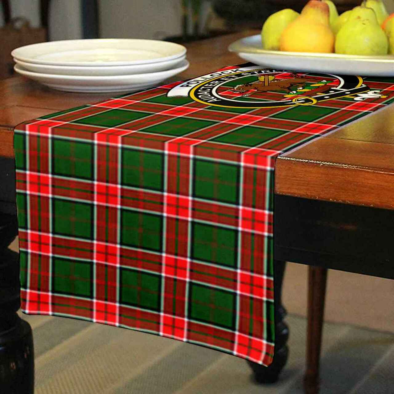 Pollock Tartan Crest Table Runner - Cotton table runner