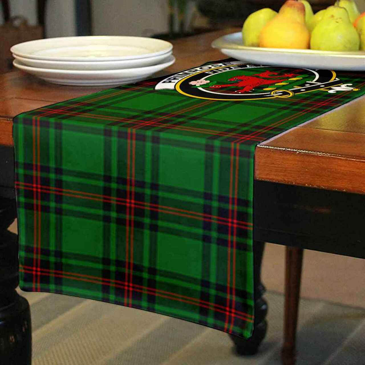 Primrose Tartan Crest Table Runner - Cotton table runner