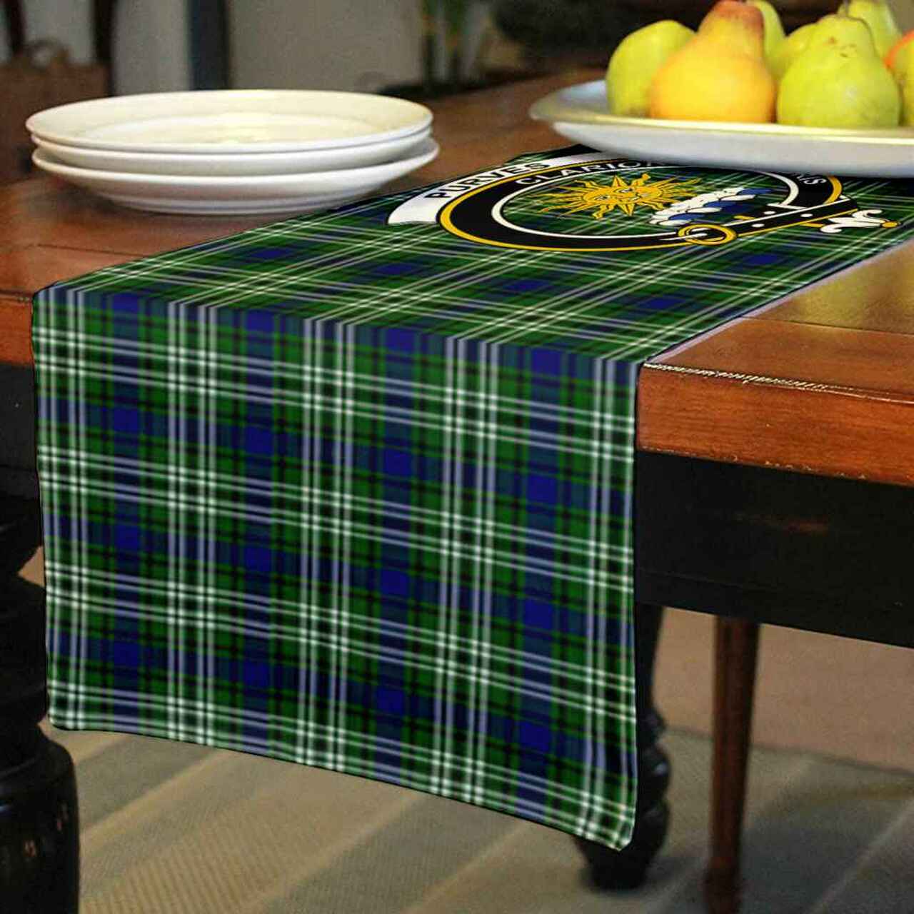 Purves Tartan Crest Table Runner - Cotton table runner