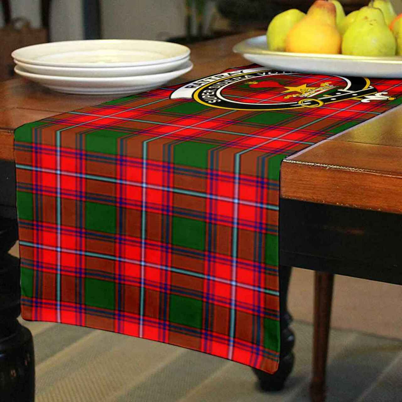 Rattray Tartan Crest Table Runner - Cotton table runner