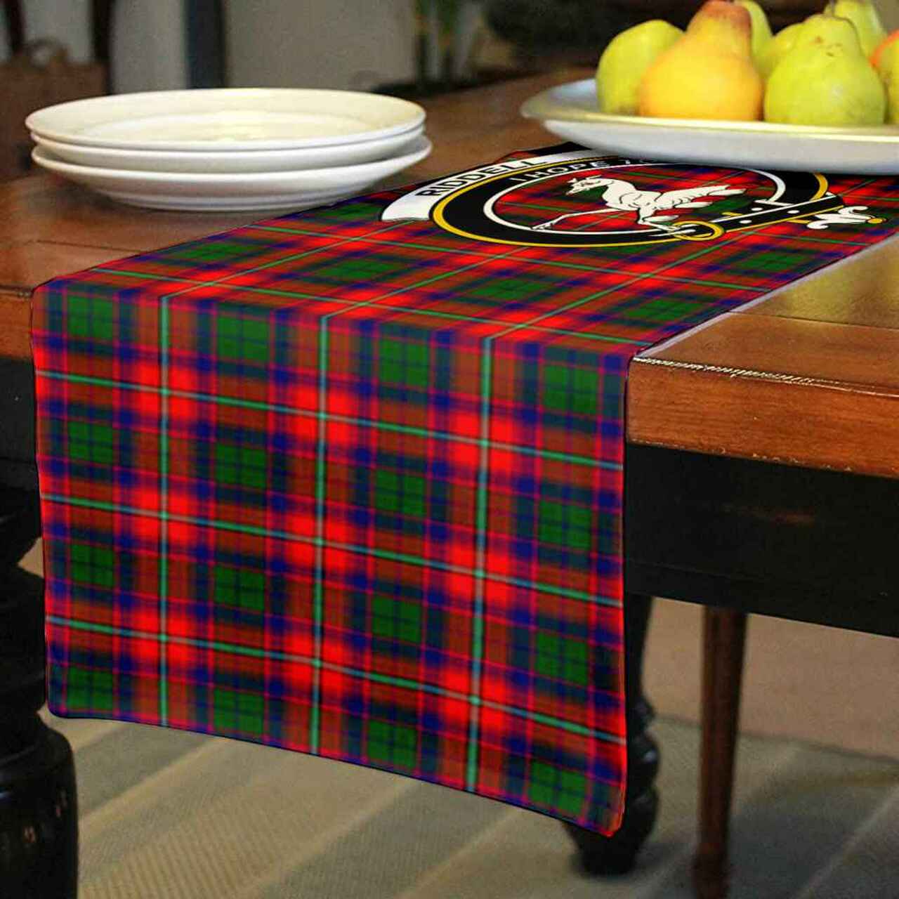 Riddell Tartan Crest Table Runner - Cotton table runner