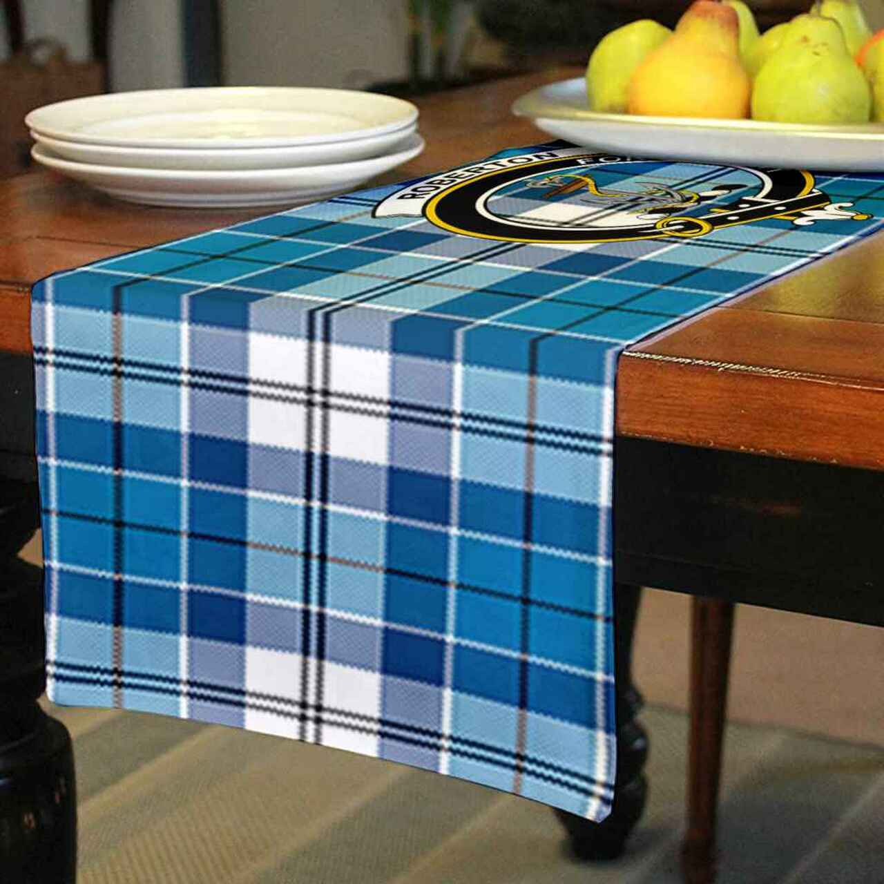 Roberton Tartan Crest Table Runner - Cotton table runner