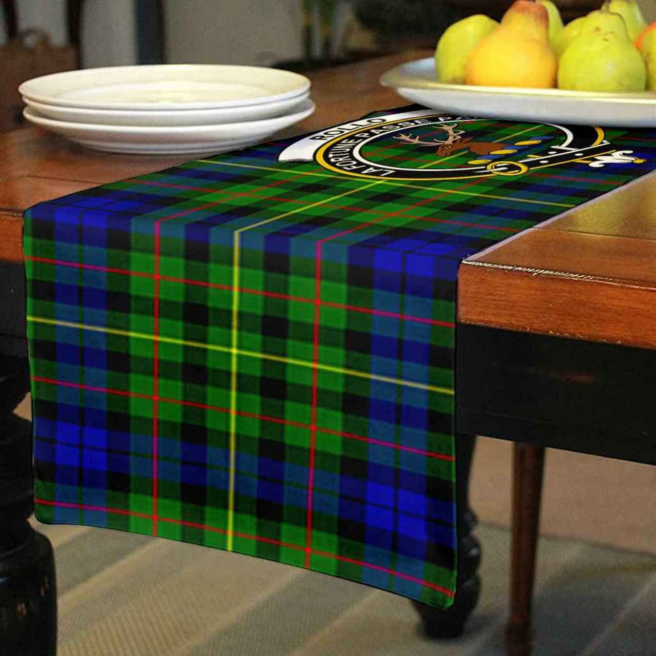 Rollo Tartan Crest Table Runner - Cotton table runner