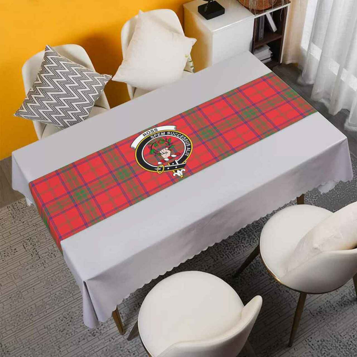 Ross Tartan Crest Table Runner - Cotton table runner