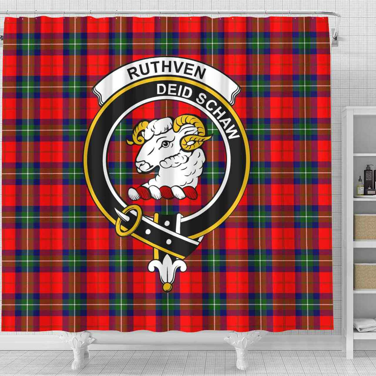 Ruthven Tartan Crest Shower Curtain