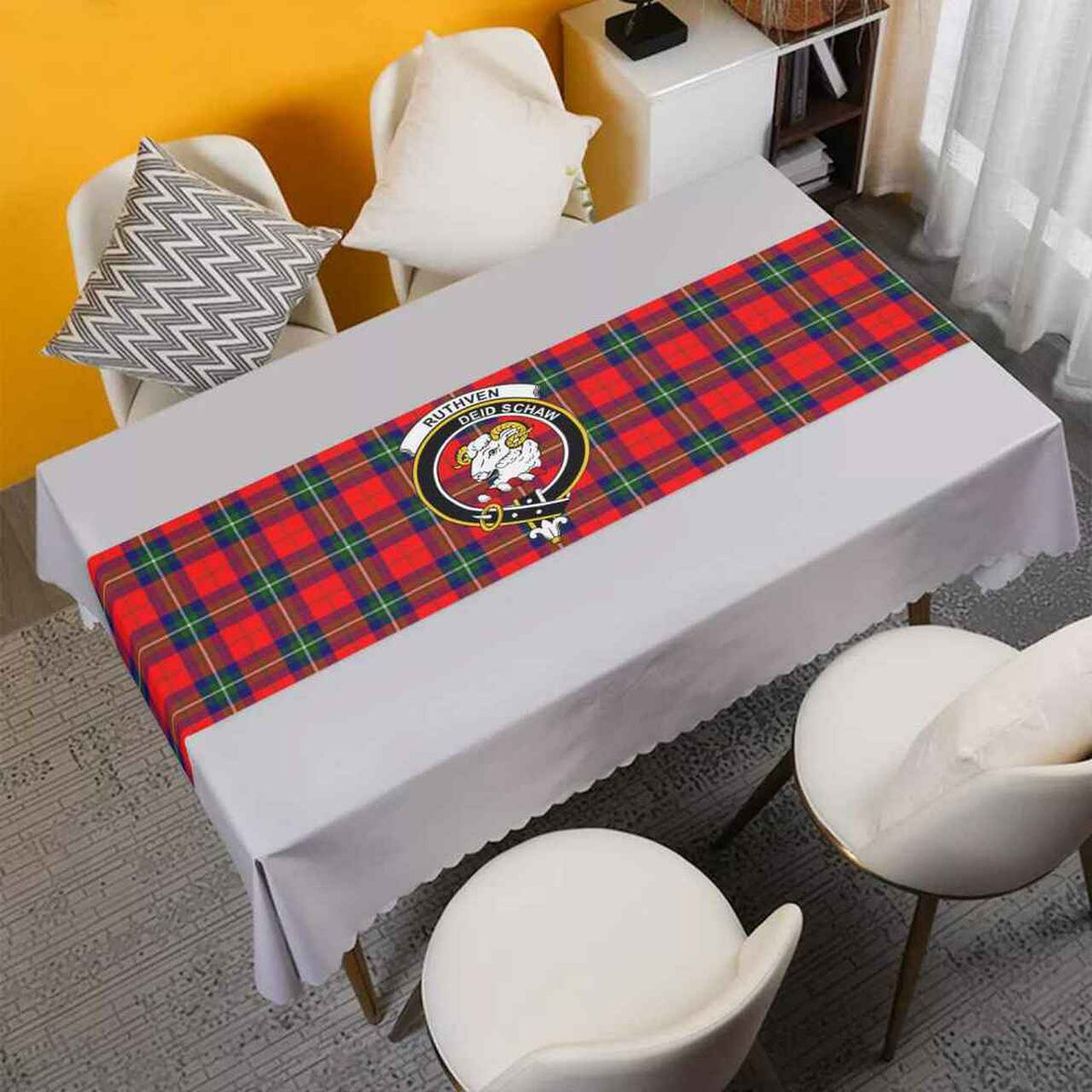 Ruthven Tartan Crest Table Runner - Cotton table runner