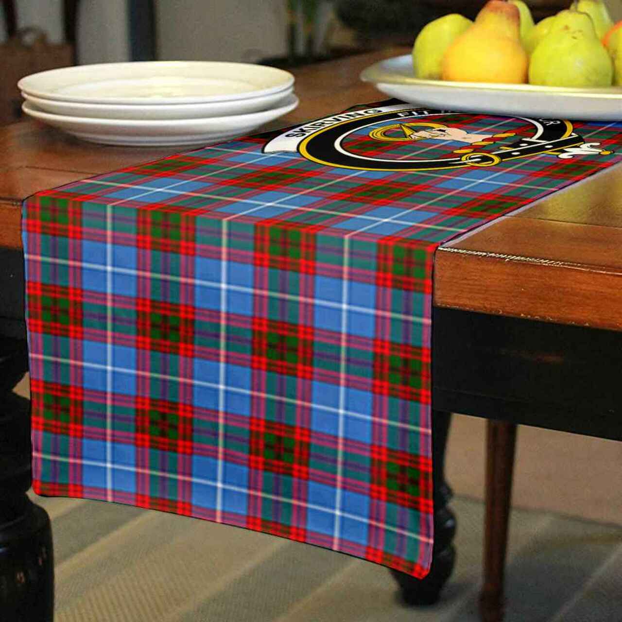 Skirving Tartan Crest Table Runner - Cotton table runner