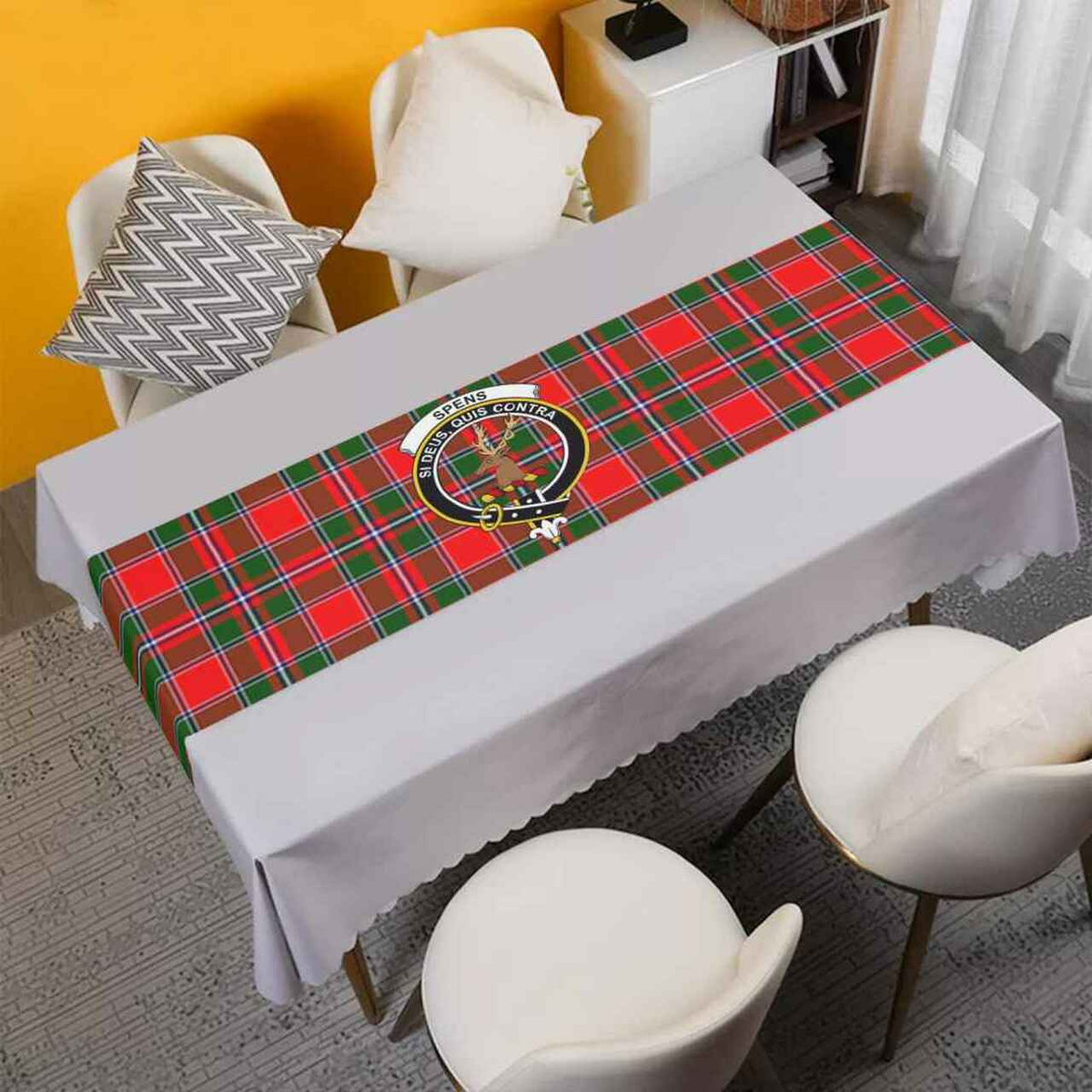 Spens (or Spence) Tartan Crest Table Runner - Cotton table runner