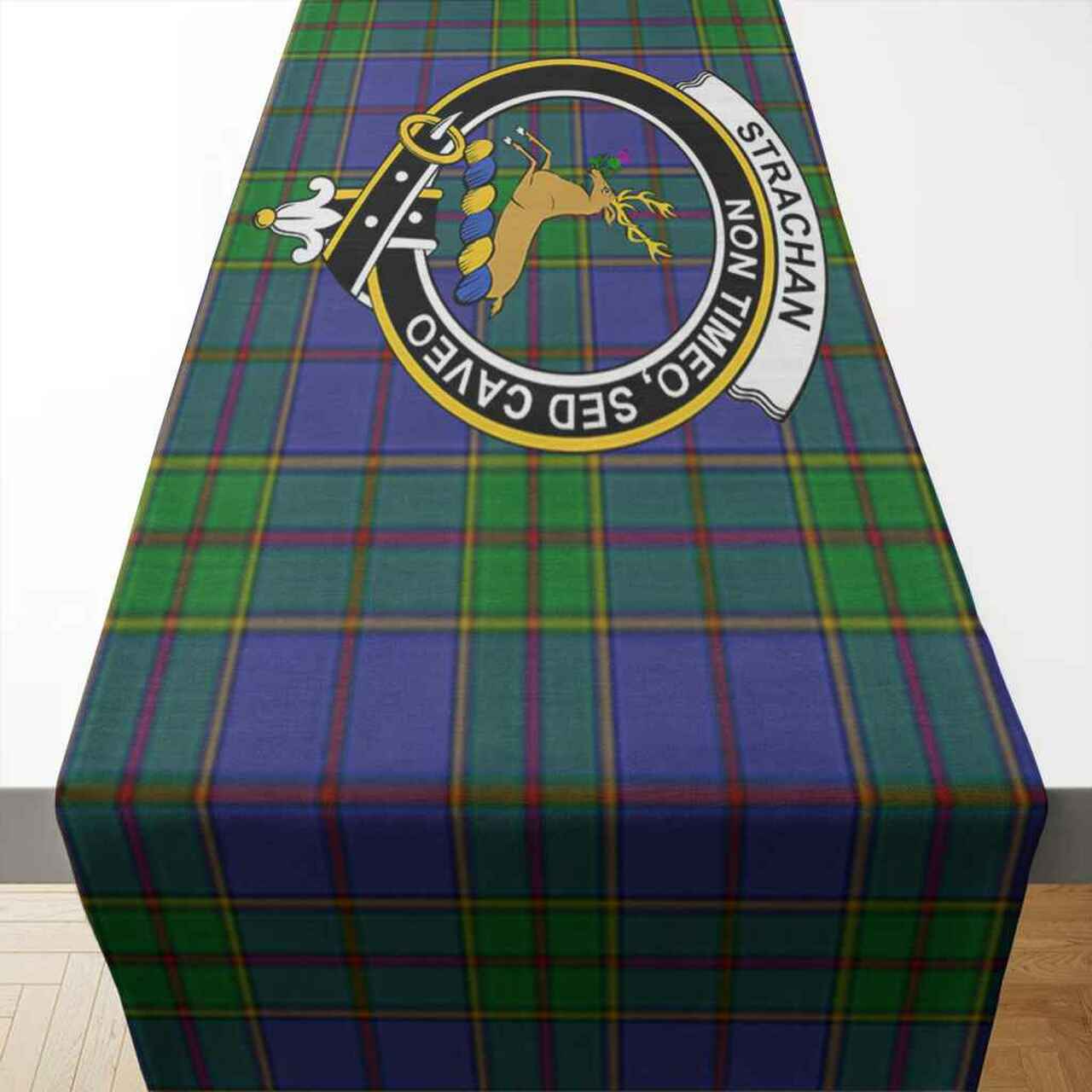 Strachan Tartan Crest Table Runner - Cotton table runner