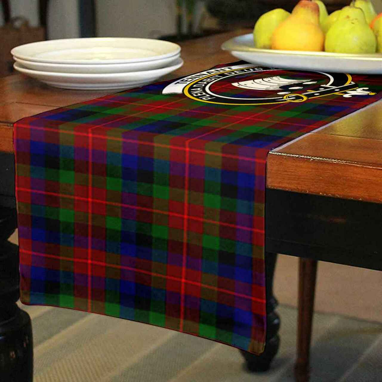 Tennant Tartan Crest Table Runner - Cotton table runner