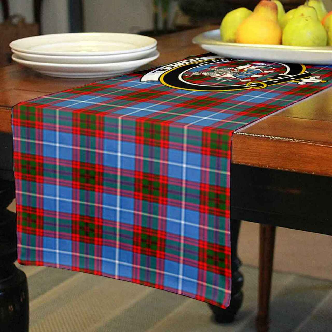 Trotter Tartan Crest Table Runner - Cotton table runner