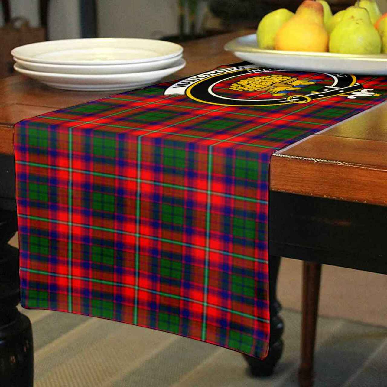 Wauchope (or Waugh) Tartan Crest Table Runner - Cotton table runner