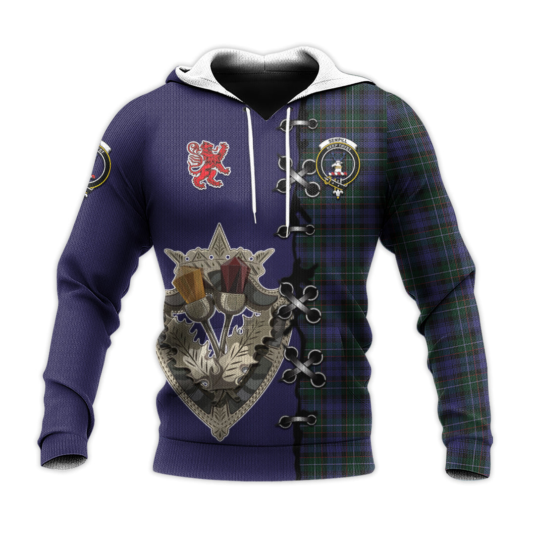 Sempill Tartan Hoodie - Lion Rampant And Celtic Thistle Style