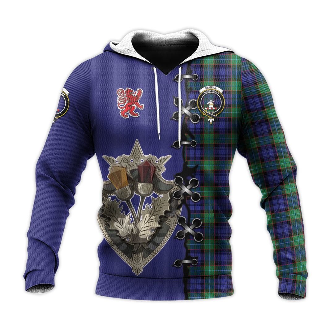 Sempill Modern Tartan Hoodie - Lion Rampant And Celtic Thistle Style