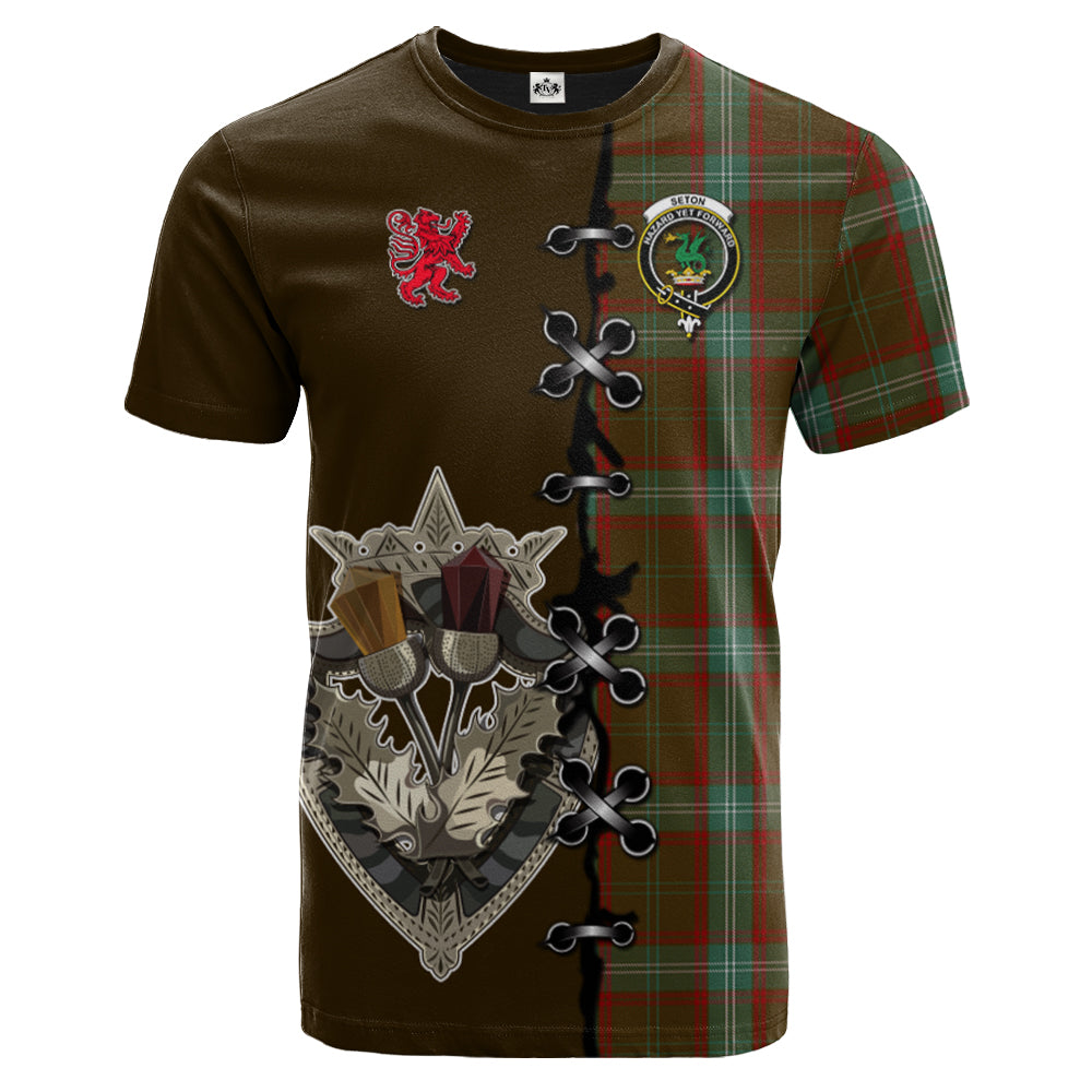 Seton Hunting Tartan T-shirt - Lion Rampant And Celtic Thistle Style