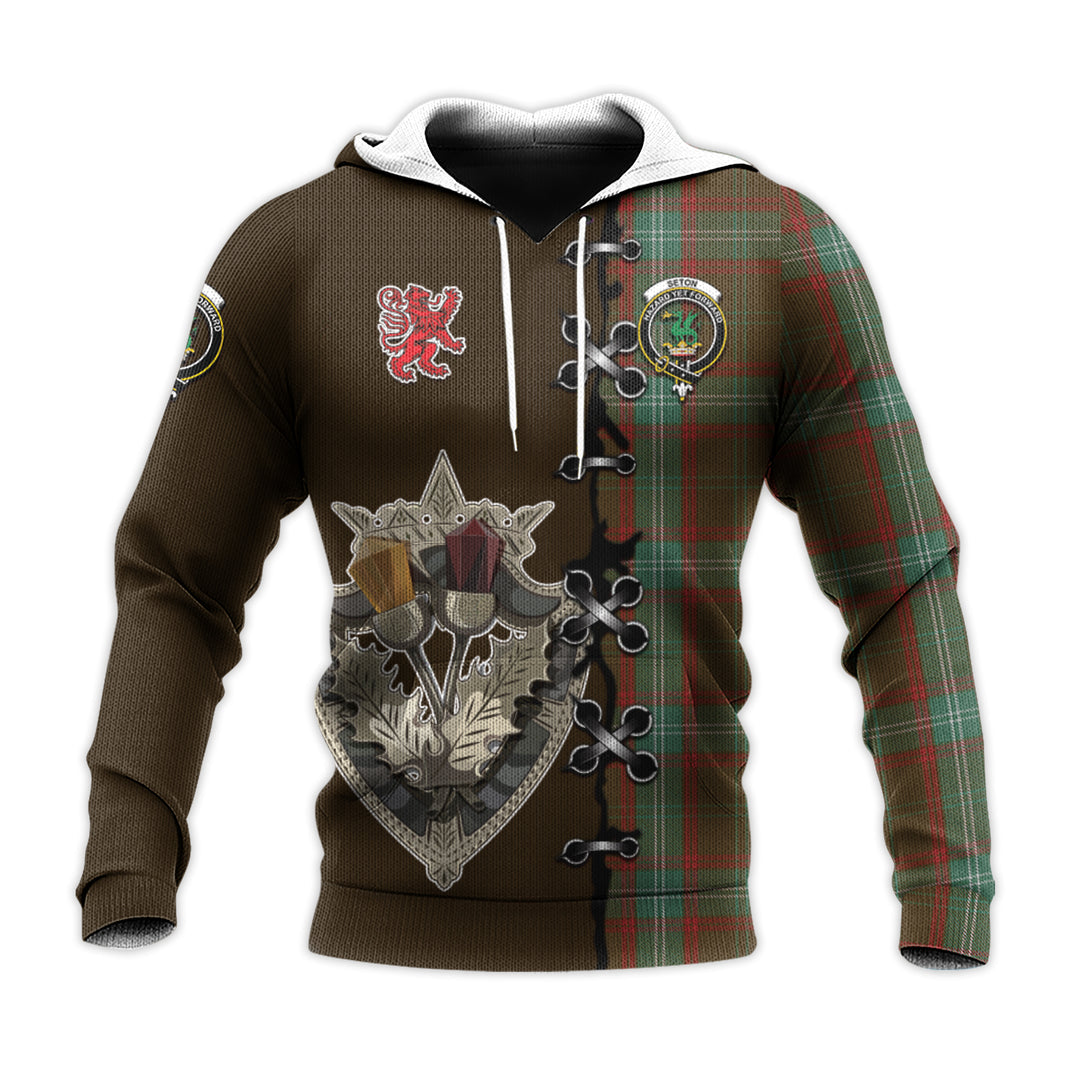 Seton Hunting Tartan Hoodie - Lion Rampant And Celtic Thistle Style