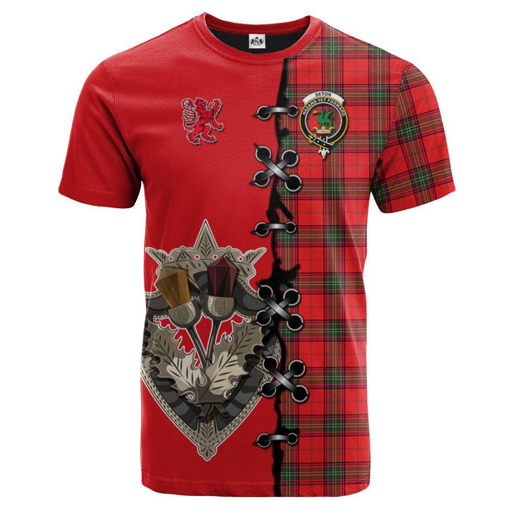 Seton Modern Tartan T-shirt - Lion Rampant And Celtic Thistle Style