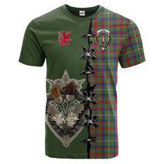 Shaw Green Modern Tartan T-shirt - Lion Rampant And Celtic Thistle Style