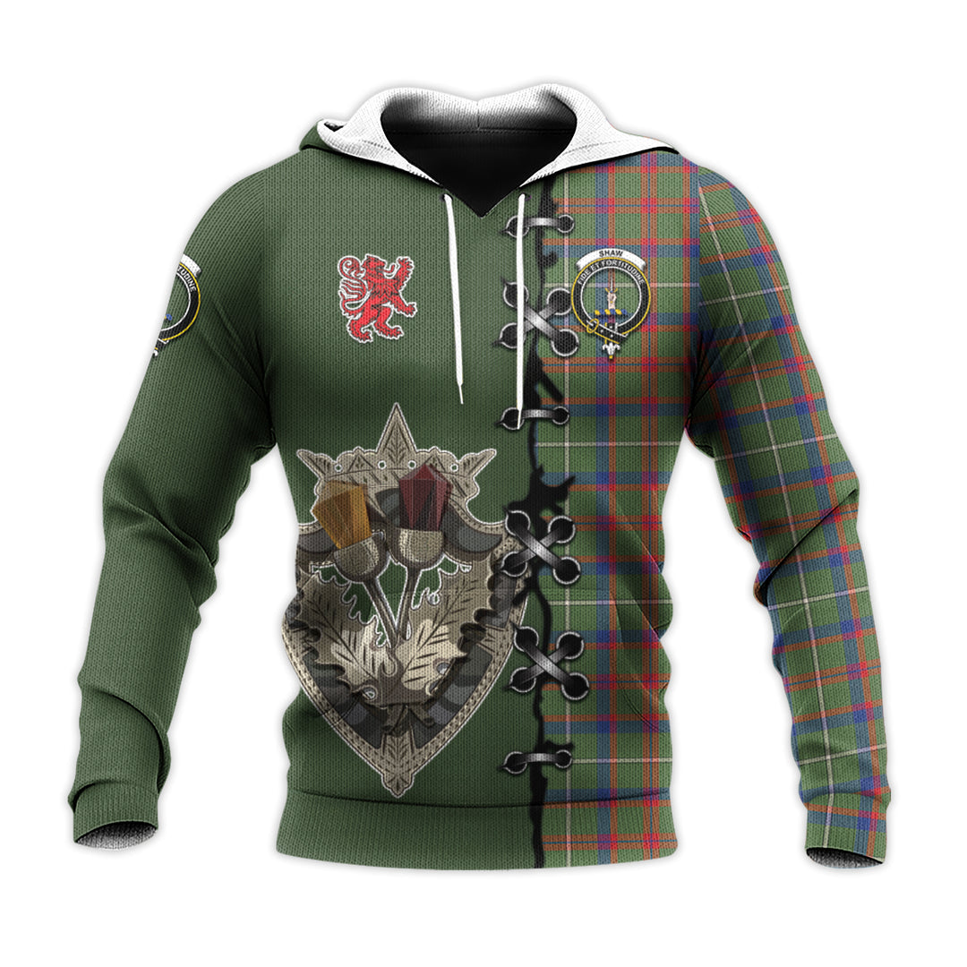 Shaw Green Modern Tartan Hoodie - Lion Rampant And Celtic Thistle Style