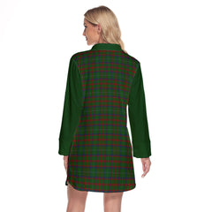 Shaw Of Tordarroch Green Hunting Tartan Women's Lapel Shirt Dress With Long Sleeve