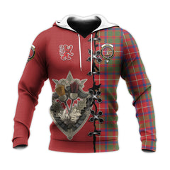 Shaw Red Modern Tartan Hoodie - Lion Rampant And Celtic Thistle Style