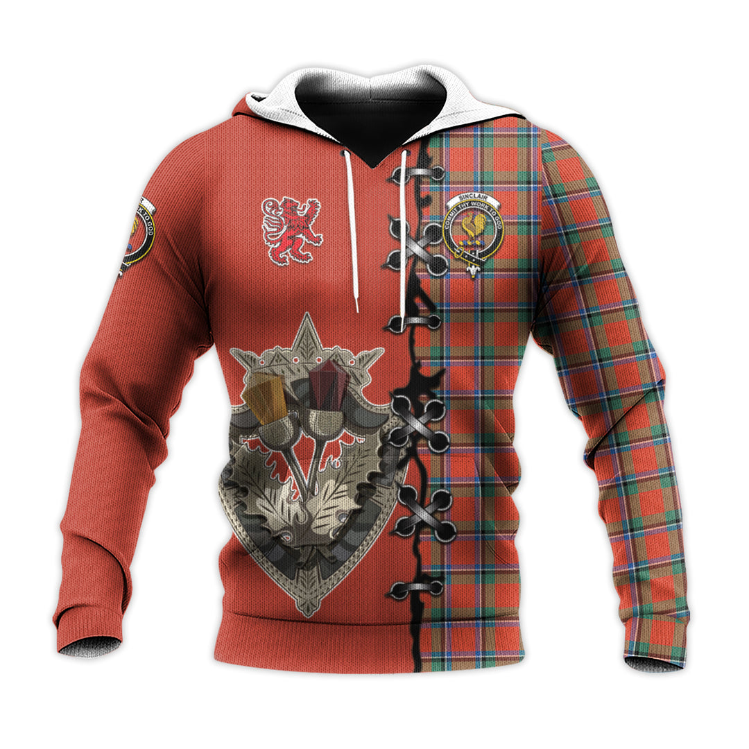 Sinclair Ancient Tartan Hoodie - Lion Rampant And Celtic Thistle Style