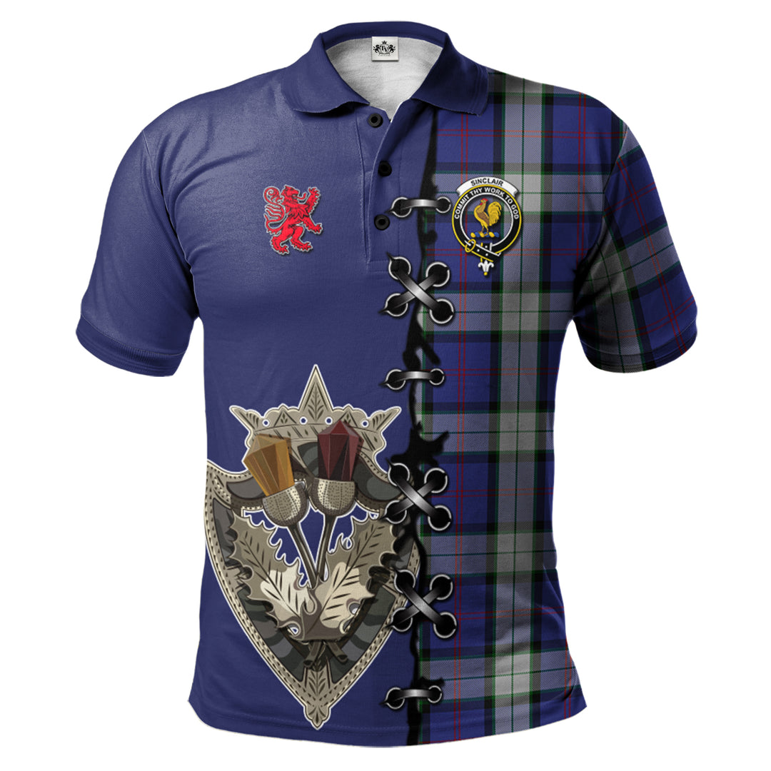 Sinclair Dress Tartan Polo Shirt - Lion Rampant And Celtic Thistle Style