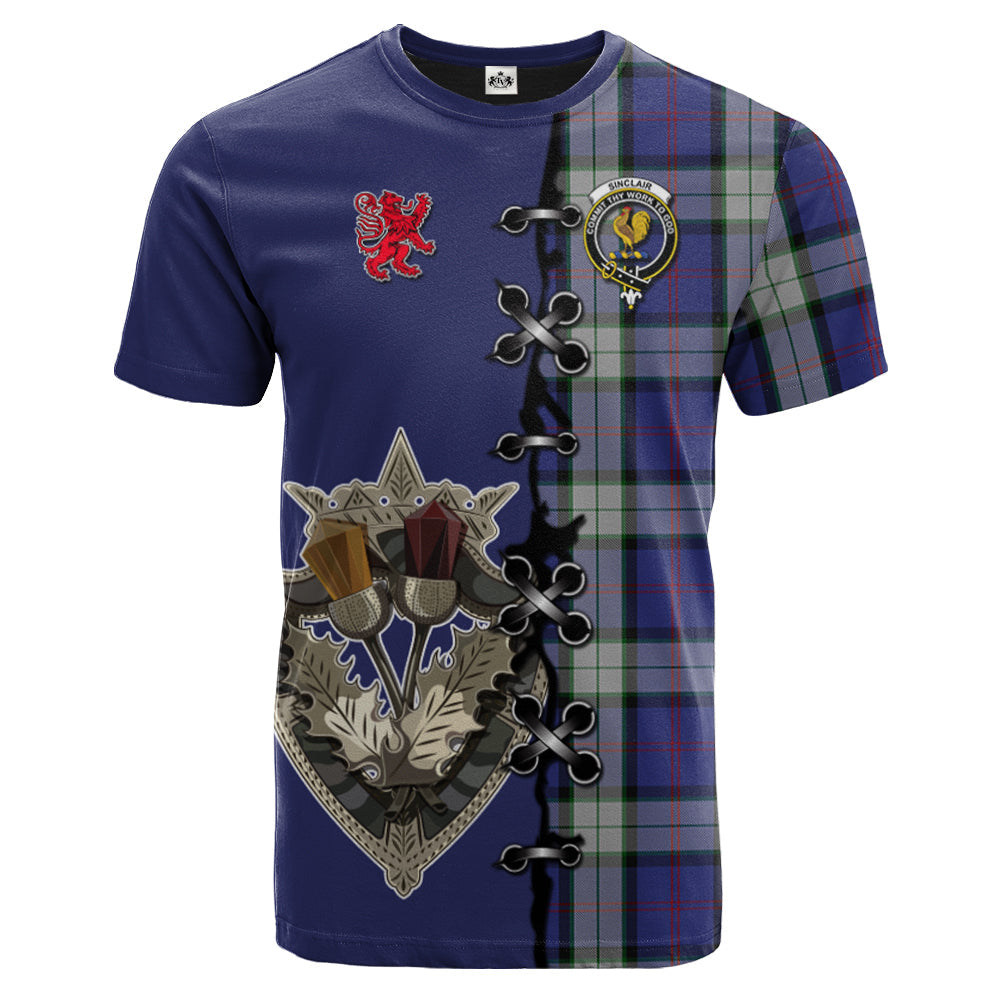 Sinclair Dress Tartan T-shirt - Lion Rampant And Celtic Thistle Style