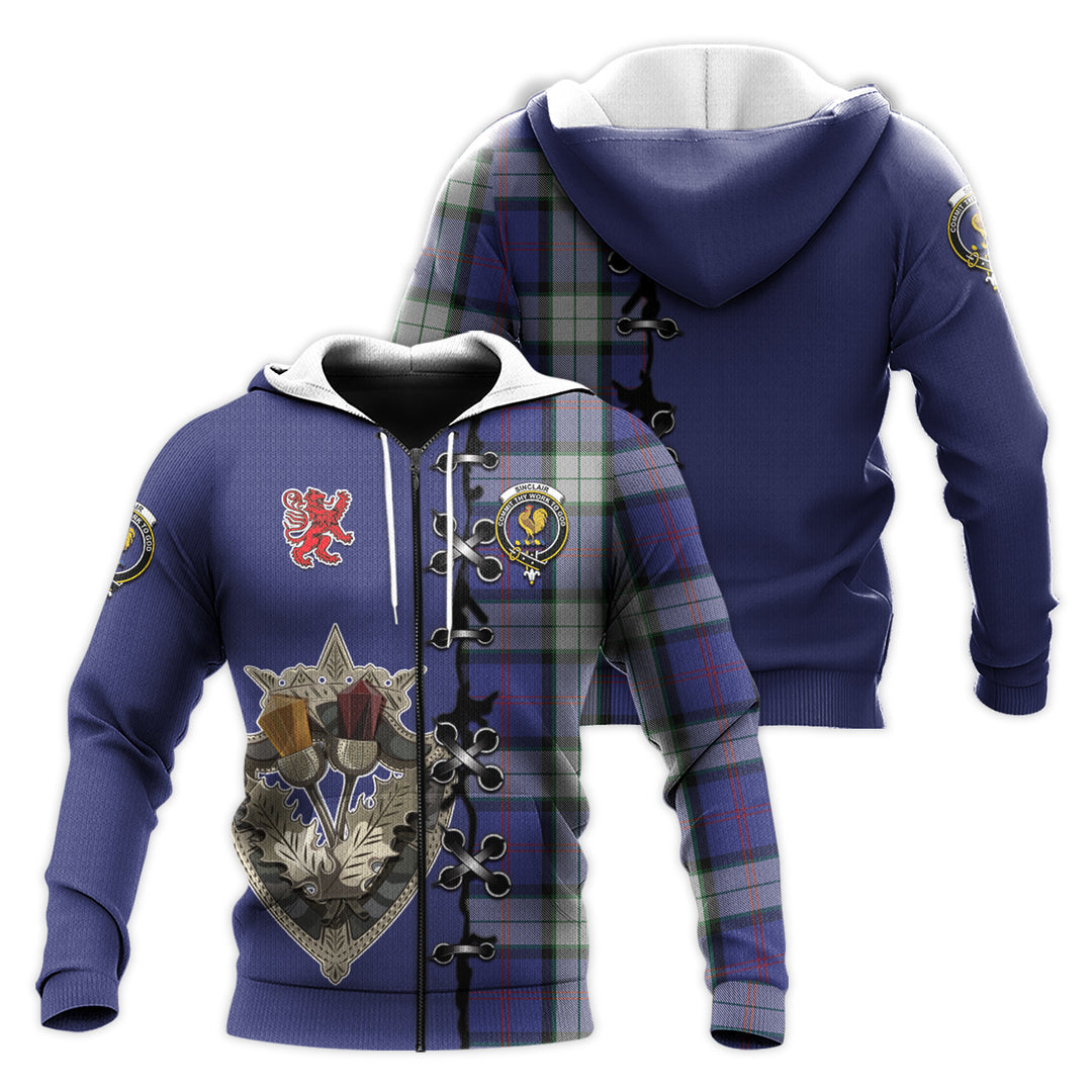 Sinclair Dress Tartan Hoodie - Lion Rampant And Celtic Thistle Style