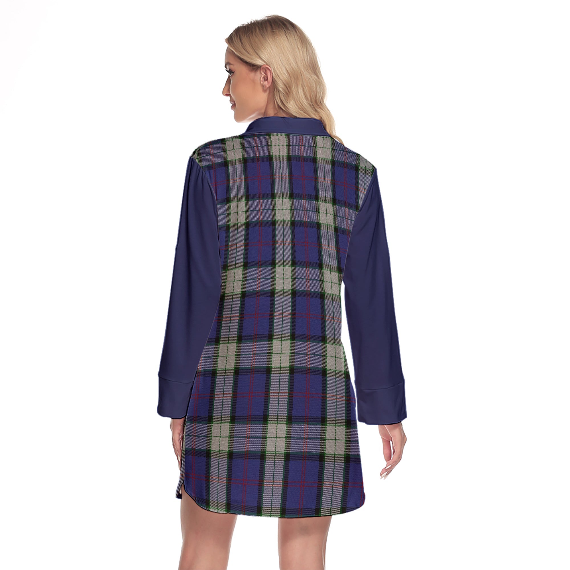 Sinclair Dress Tartan Women's Lapel Shirt Dress With Long Sleeve