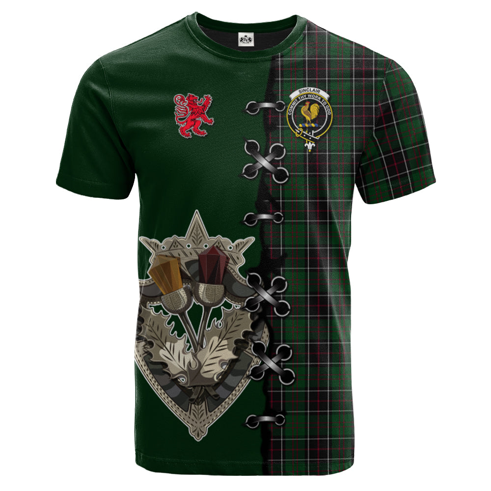 Sinclair Hunting Tartan T-shirt - Lion Rampant And Celtic Thistle Style