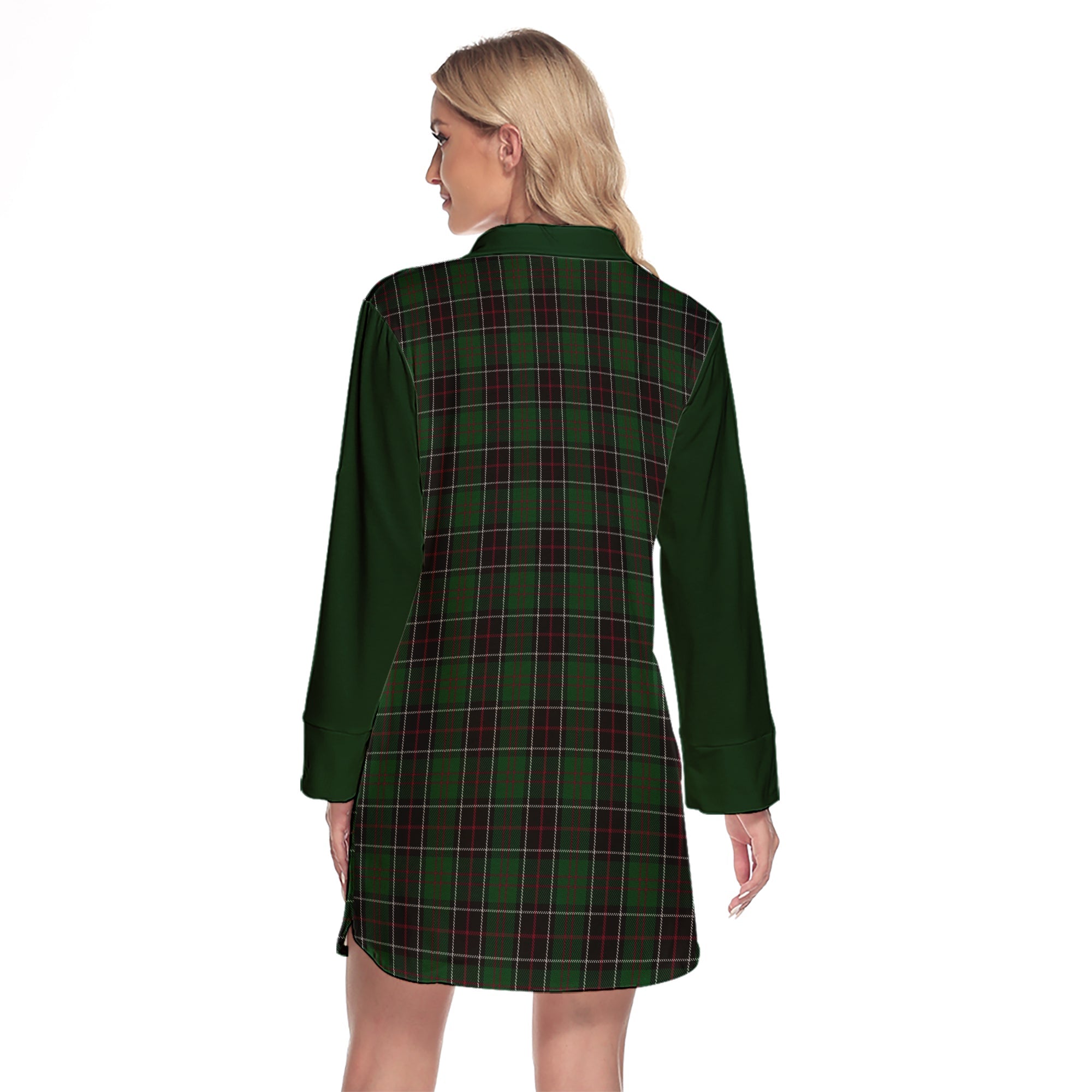 Sinclair Hunting Tartan Women's Lapel Shirt Dress With Long Sleeve