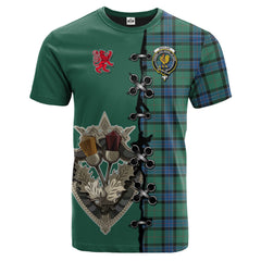 Sinclair Hunting Ancient Tartan T-shirt - Lion Rampant And Celtic Thistle Style