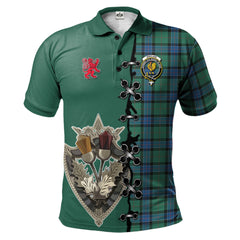 Sinclair Hunting Ancient Tartan Polo Shirt - Lion Rampant And Celtic Thistle Style